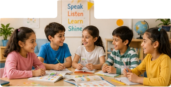 Children enjoying a group English lesson